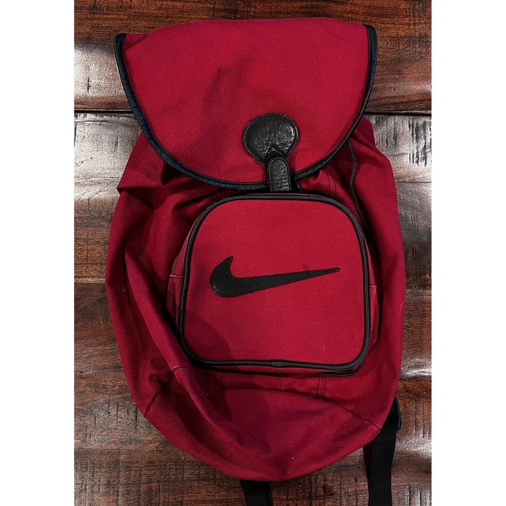 Vintage Nike Bag Swoosh Logo‎ Canvas Cinch Backpack 90s Bookbag Red Y2K